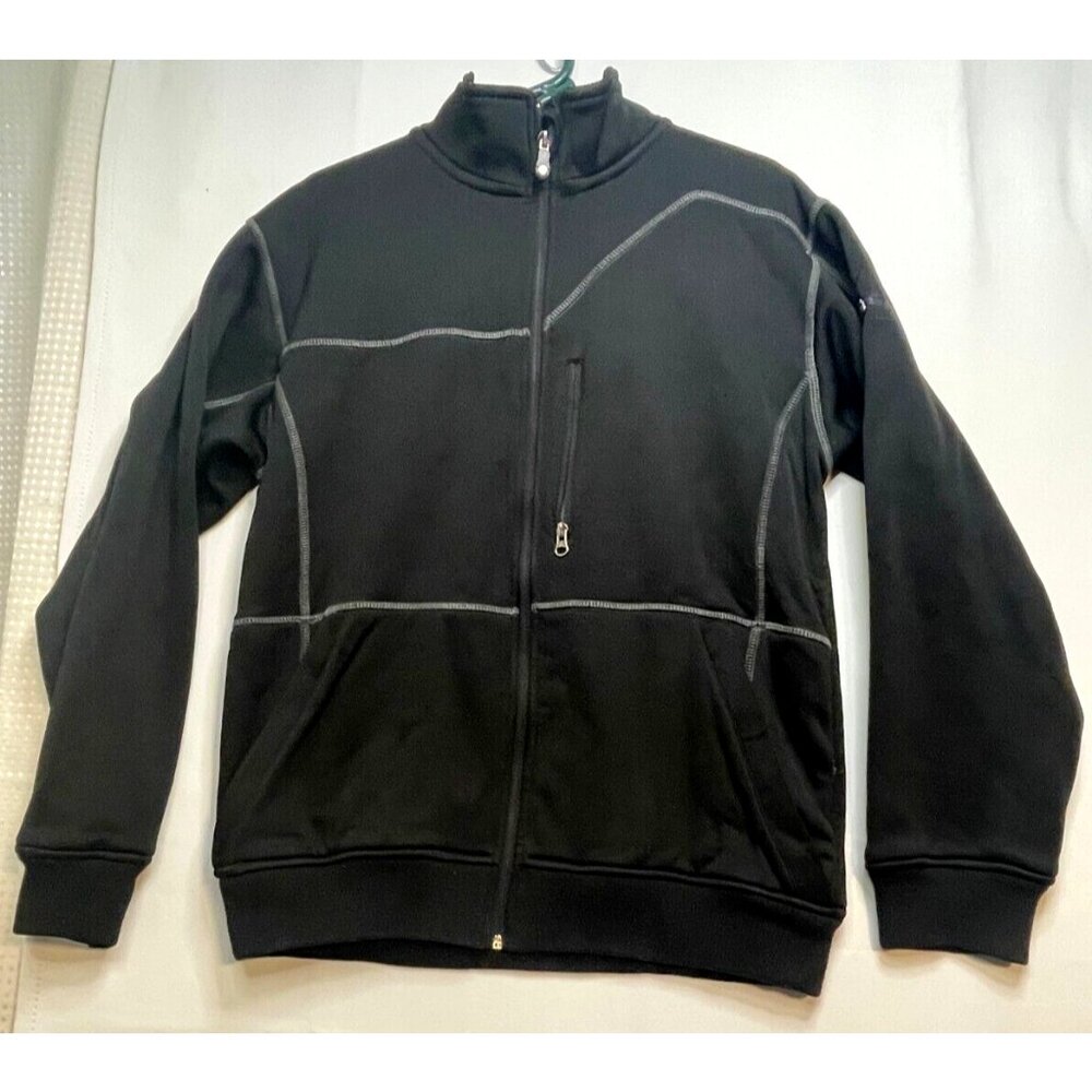 Free World bonded fleece full zip sweater jacket mens large black